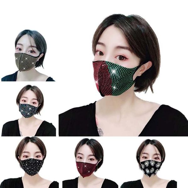 

fashion sequin breathable anti haze dust cotton protective face mask bling bling rhinestones personality masks