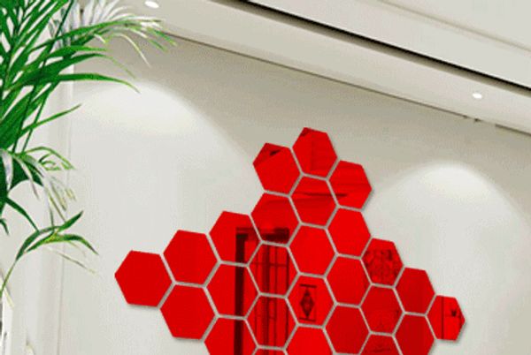 

home decoration acrylic mirror three-dimensional wall stickers 3d effect, living room porch aisle stairs personality wall stickers hexagonal