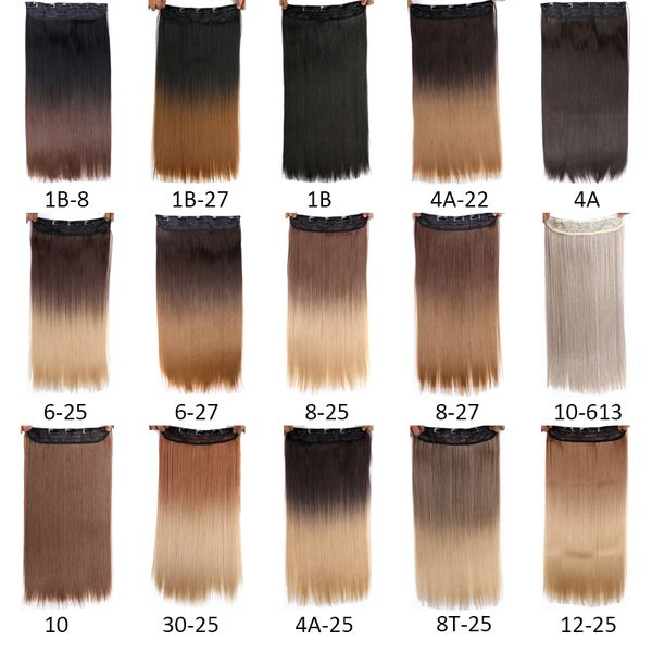 

lans clip in hair 22 inch straight thick hair piece clips in on synthetic hair extensions for women 5 clips on, Black