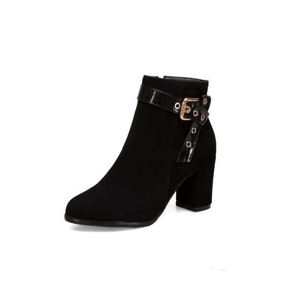

2019 new women boots .5cm thick heel buckle buckle decoration autumn and winter shoes fashion women's boots, Black