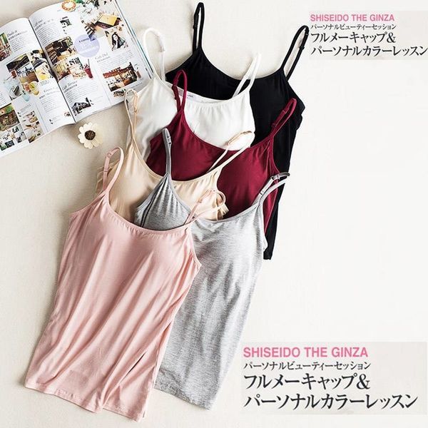 

crop tank new padded bra tank modal spaghetti solid cami female camisole built in bra 2019 fitness clothing, White
