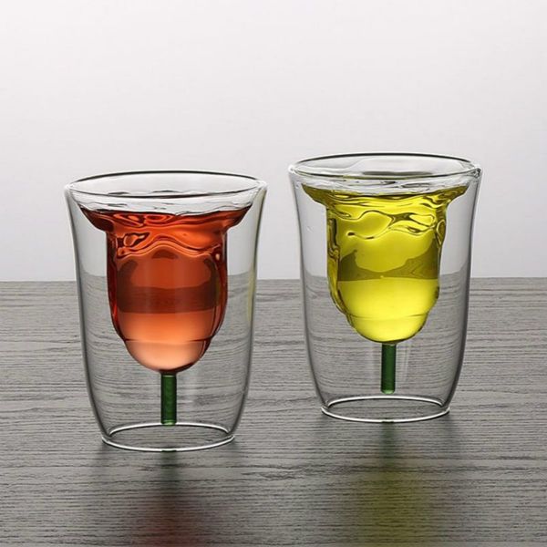 

new valentines day gift rose glass creativity double love couple cocktail glass cup 100ml with color box