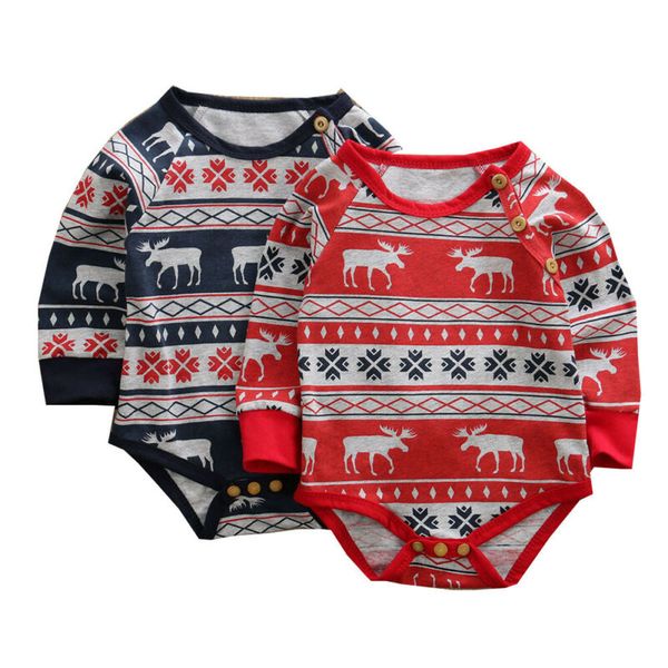 

christmas baby romper newborn infant baby boys girls cartoon deer christmas tree print long sleeves romper autumn clothing, Blue