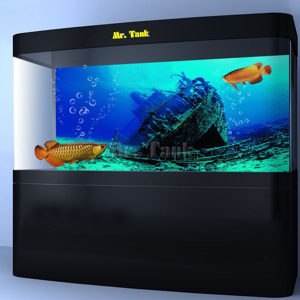 

customized aquarium background poster with self-adhesive large shipwreck creative pvc fish tank wallpaper ornament 24 30 48 72