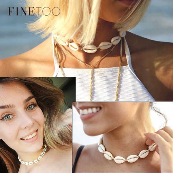 

finetoo boho ocean sea shell choker bohemian braided rope chain shell beach necklaces for women jewelry, Golden;silver