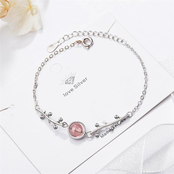 

wyeaiir natural strawberry crystal literary fresh twig sweet 925 sterling silver female resizable bracelets, Black