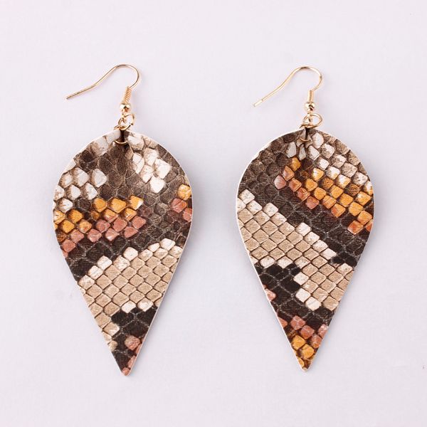 

fashion-boho style print snake skin leather leaf earrings for women bohemia jewelry unique statement leather drop earrings, Silver