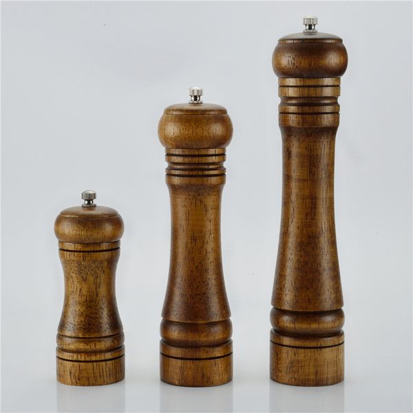 

wood salt and pepper mill manual adjustable ceramic grinder 5" 8" 10" seasoning mills kitchen bbq tool jk2001