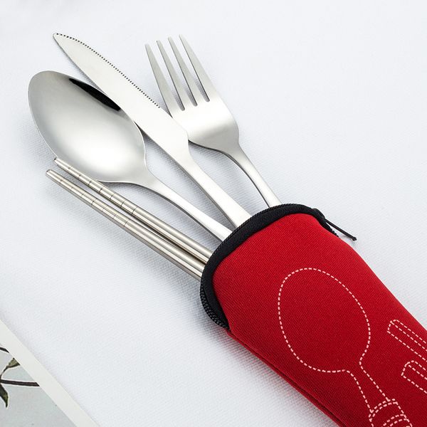 

stainless steel fork spoon chopsticks travel ourdoor camping cutlery tools portable stainless steel tableware 4 pcs/set