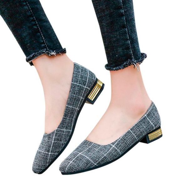 

pointed toe low-heeled women pumps ladies fashion gingham loafers casual canvas singles shoes shallow zapato mujer new, Black