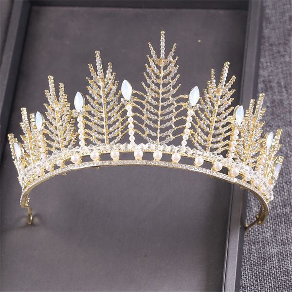 

diezi luxury bridal white crystal crowns tiara bride gold color headband wedding diadem queen crown princess hair accessories, White;golden