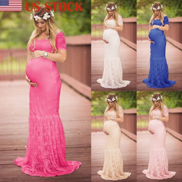 

summer women lace maternity pregnancy dress off shoulder maxi fancy long gown pregnancy pgraphy props maternity clothings, White