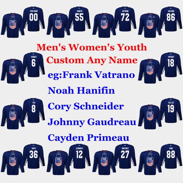 

2019 iihf world championship usa hockey jerseys jack eichel jersey christian wolanin chris kreider martinez quinn hughes custom stitched, Black;red