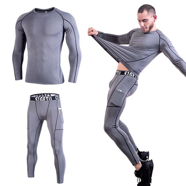 

men's compression sportswear suits sportswear man gym tights sports training clothes suits workout jogging sports clothing, Black;blue