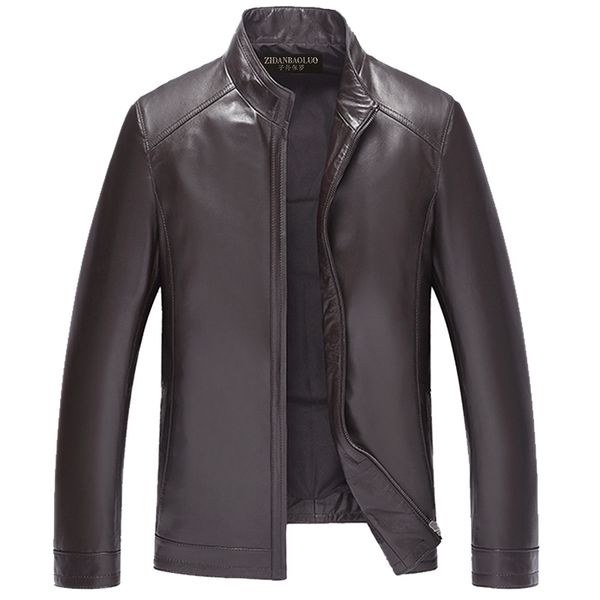 

puimentiua men's winter leather jacket solid color long sleeve jacket motorcycle model sheepskin coat men's leather 2019, Black;brown
