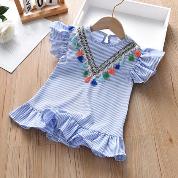 

2020 мод летних платьев для девочек рукава кисточки сборки нашивки платье принцессы нижнего deguisement princesse филь t5, Red;yellow