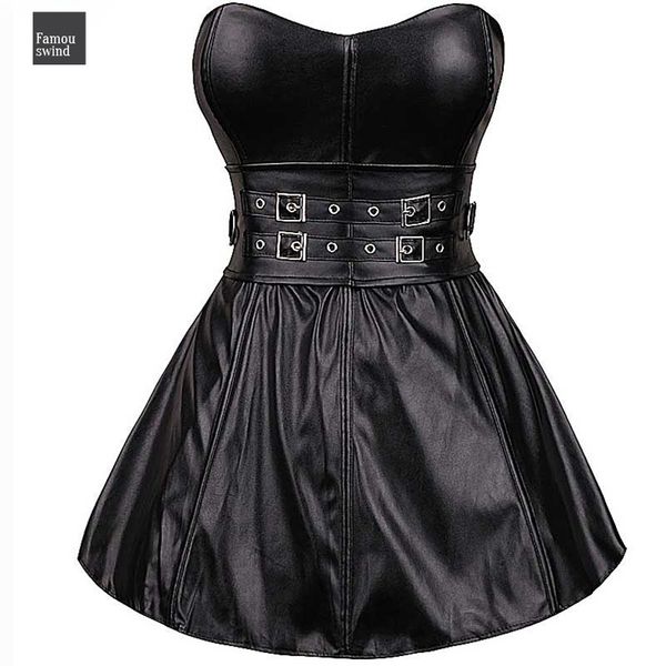 

corset dress faux leather nylon strapless black clubwear bustier dress dancing outwear buckled body shaper pole party mini skirt, Black;white