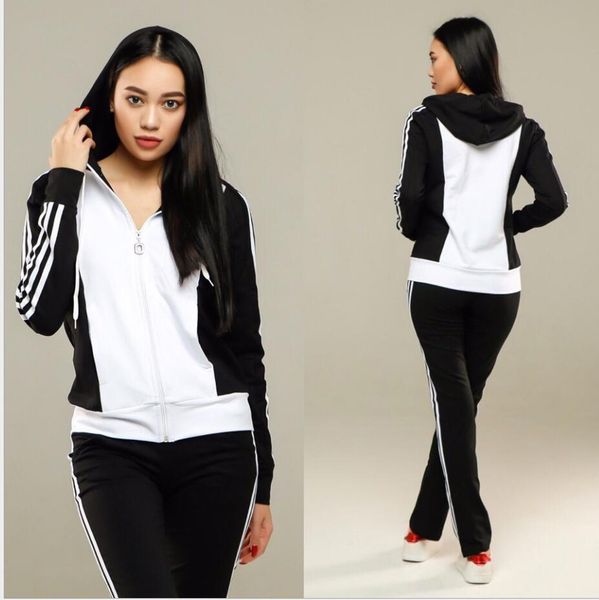 

5 цветов женская повседневная мода осень весна с длинными рукавами из двух частей jogger набор дамы осень tracksuit потовых костюмы plus раз, White