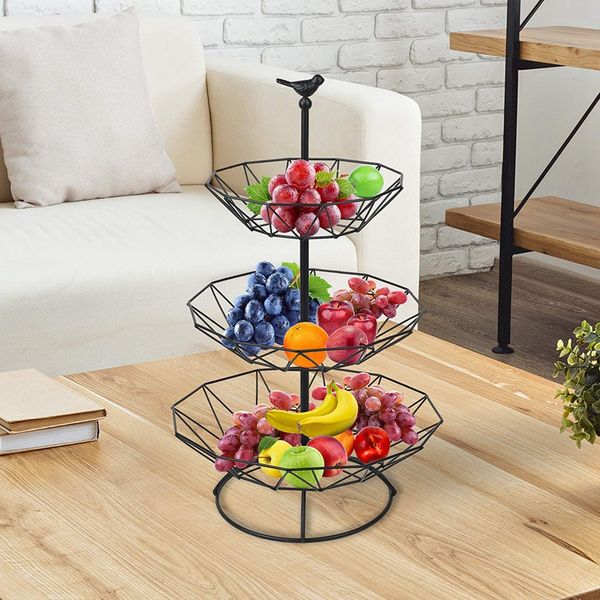 

counterfruit basket holder decorative tablestand perfect for vegetables, snacks, household items, 3 tier black