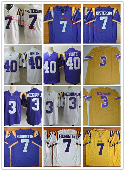 

mens lsu tigers #7 leonard fournette #3 odell beckham jr football jerseys stitched #7 patrick peterson #40 devin white lsu tigers jersey, Black