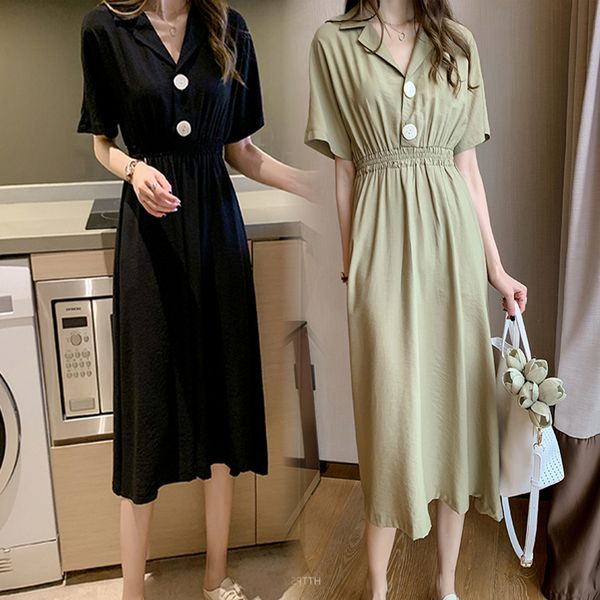 

plus size 4xl female vestidso 2020 summer women dress a-line short sleeve elegant dress beach style solid color robe brand, Black;gray