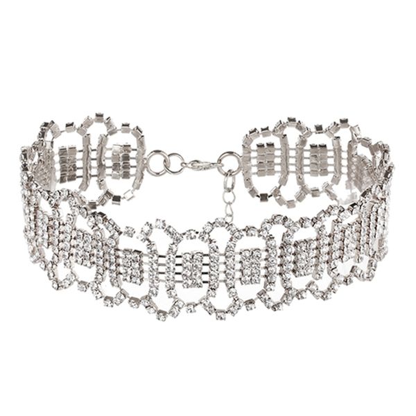 

maxi high-quality diamond-encrusted short necklace choker claw chain diamond necklace new full diamond necklace, Golden;silver