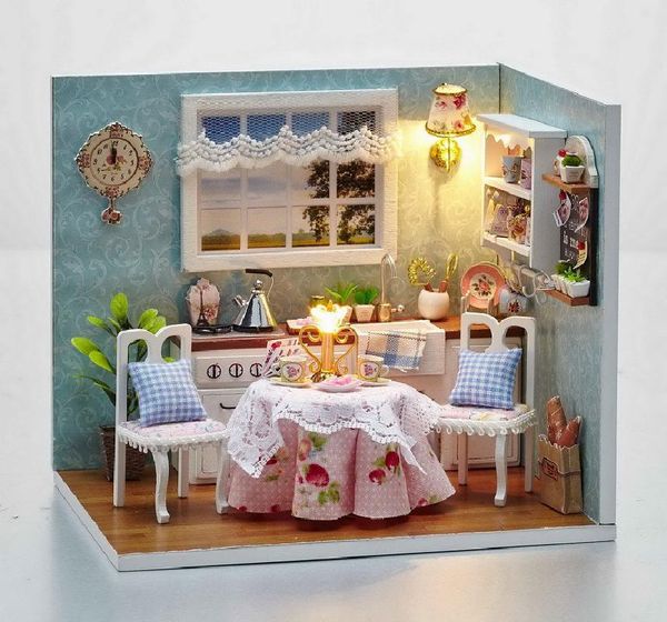 

дети рождество / день рождения подарок diy деревянные куклы дом игрушки миниатюрные box kit handcraft dollhouse кухня модель mx200414