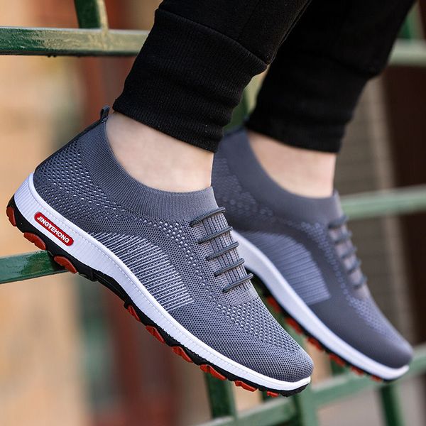 

fashion running shoes breathable mesh men sneakers lace-up men sport shoes outdoor lightweight footwear flat, Black