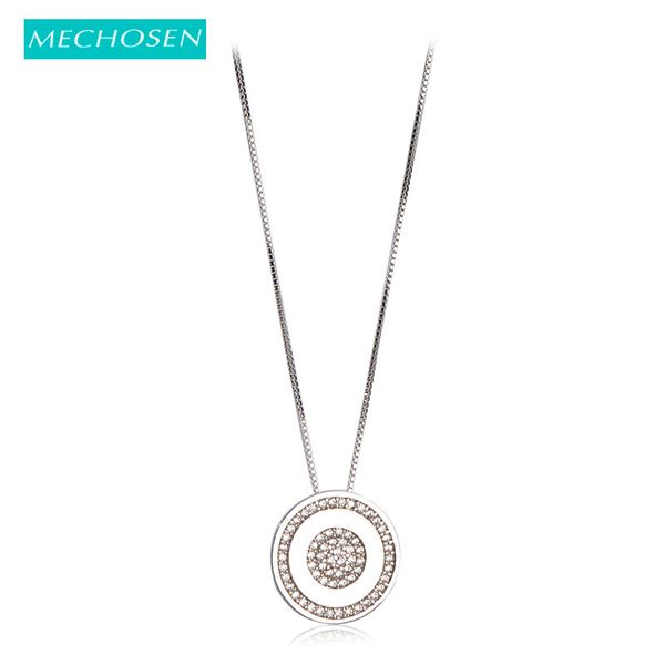 

mechosen round pendants necklaces cubic zircon copper collar rhodium plated collier for women party wedding bijoux, Silver