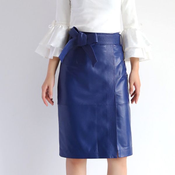 

2020 women spring genuine real sheep leather skirt e31, Black