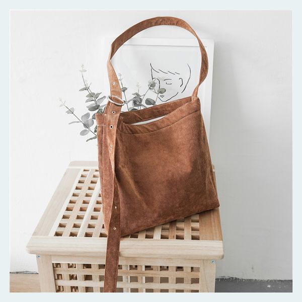 

women's corduroy canvas tote adjustable strap foldable shopping bag ladies' shoulder bag school books eco friendly handbag