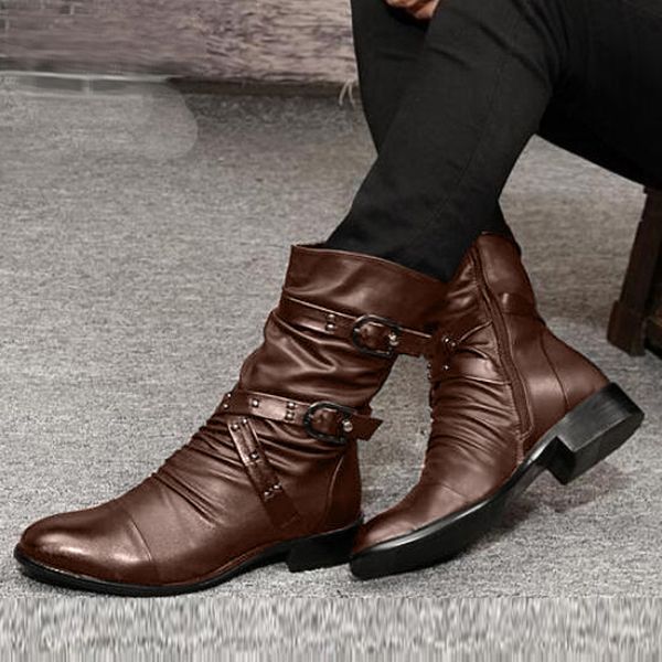 

ankle strap high heels women boots pointed toe footwear zip female booties pu shoes woman winter plus size #3, Black