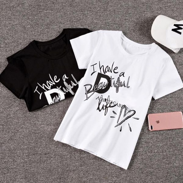 

women's t-shirt clothes summer short-sleeved letter pattern black and white t-shirt good t-shirt cotton d55, White;black