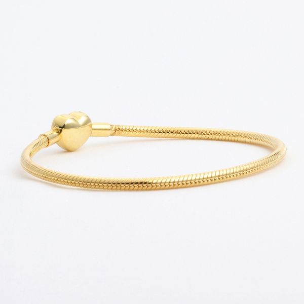 

wholesale- love cz diamond bracelet for pandora 925 sterling silver plated 18k gold heart shaped snake bone chain women's bracelet with, Golden;silver