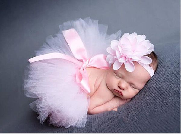 

0-12m baby skirt + headband set princess girls tutus infants toddlers party skirts pettiskirt pgraphy p props costume, White