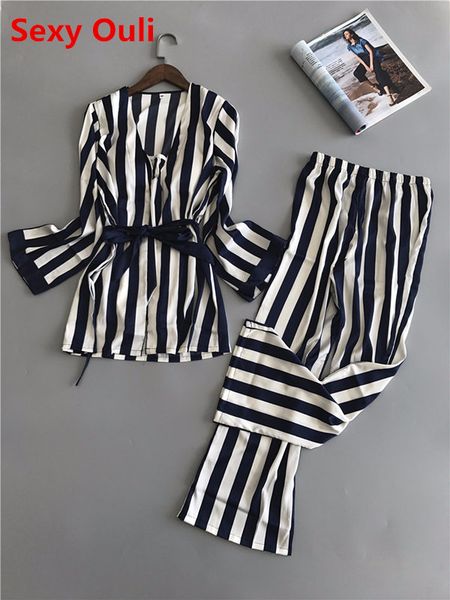 

satin pajamas for women elegant 3pieces sleepwear female lace at all seasons silk pajamas set stripper sleepwear, Blue;gray