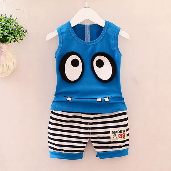

summer style baby boy clothes cartoon eyes t-shirt tops+stripe pants outfits set sports kids clothes fashion bebek giyim, White