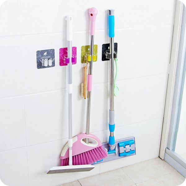 

self adhesive wall mounted mop holder kitchen organizer storage rack for mop brush broom mops hanger hanging hook home storage