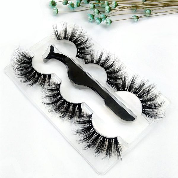 

3 pairs 25mm long handmade eyelashes with tweezer cross false eyelashes makeup thick lashes extension beauty tools eye cosmetic