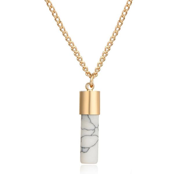 

2020 natural crystal white stone rhaetizite column bar necklace gold plated chain necklaces jewelry