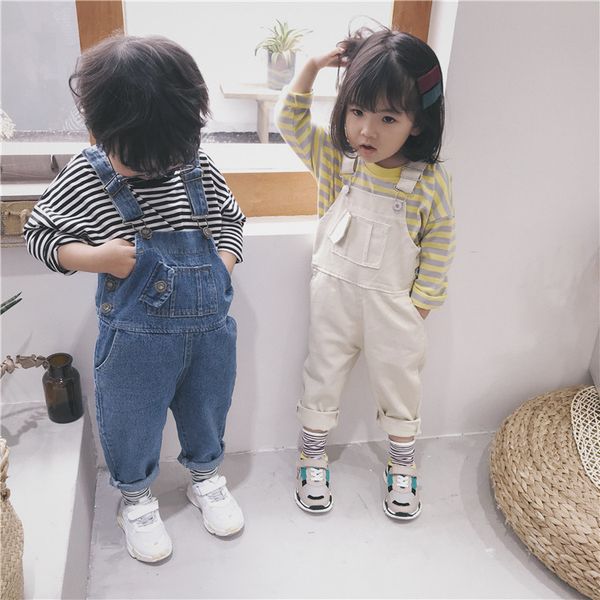 

fashion 2020 girls boys denim pants kids overalls, Blue