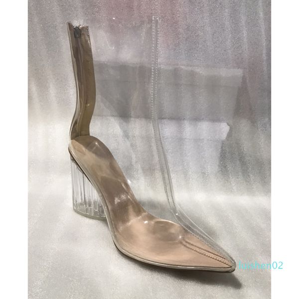 

sarairis new big size 35-43 tpu pointed toe transparent square high heels zip shoes woman casual party spring autumn ankle boots l02, Black