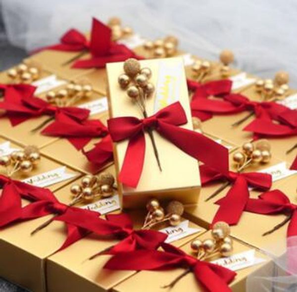 

luxury gold candy box with ribbon fashion candy packaging box wedding gift box for event party