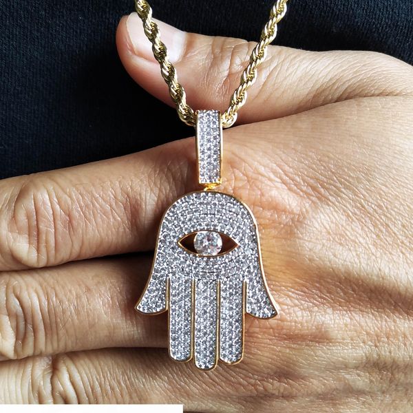 

новая мода 18k позолоченный медный iced out fatima ожерелье ручной подвеска цепи cz цирконий vintage талисман ювелирные подарки для мужчин и, Silver