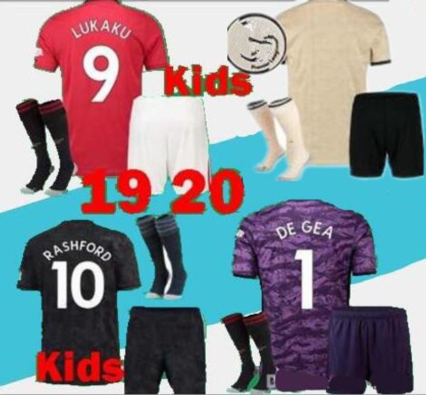 

19 20 manchester kids kit soccer jerseys uniform 2019 pogba lukaku rashford kids child maillot de foot united football shirt kits, Black;yellow