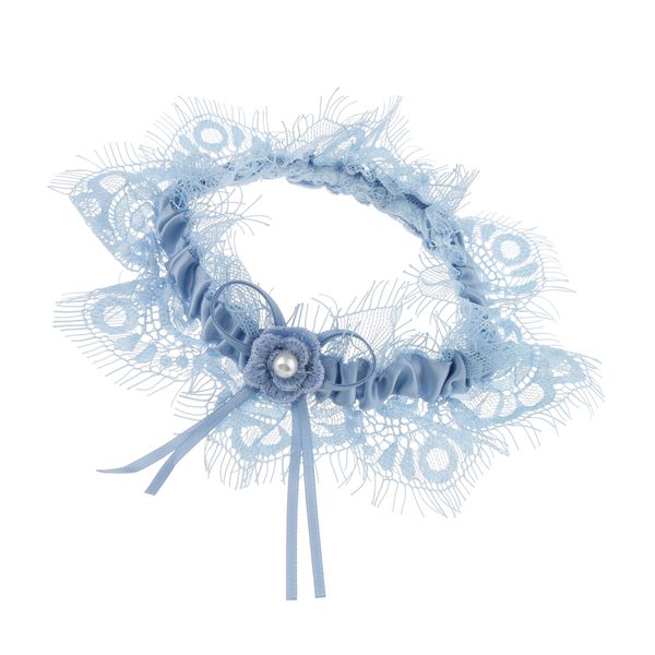 

elegant wedding bridal lace pearl garter bowknot trim hen night party costume, White