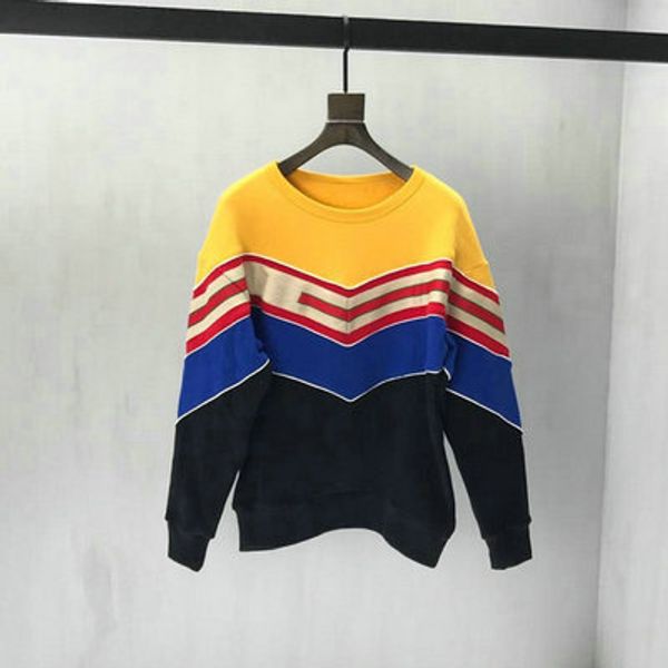 

De igner luxury men patchwork triped yellow color geometry letter hoodie pullover hooded cotton ca ual weat hirt