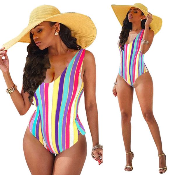 

summer 2018 women striped backless one piece bikini monokini swimsuit swimwear beachwear bathing suit biuqini