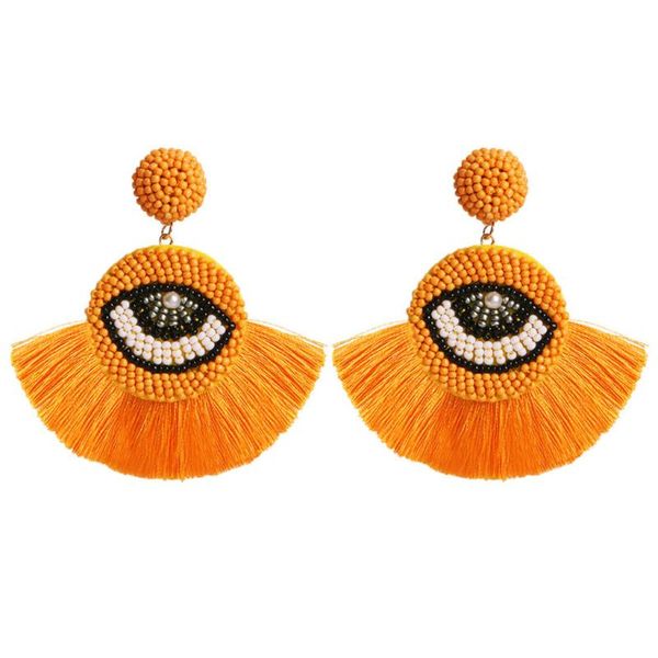 

bohemian red beads tassel earrings for women big fringe eye pattern drop earrings long dangle wedding jewelry wholesale, Silver