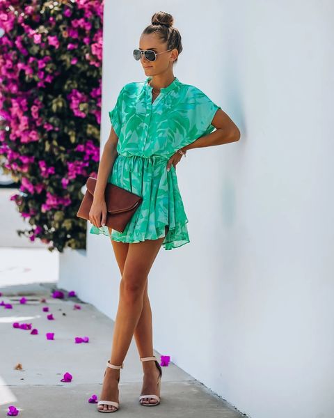 

new summer ins design 100% chiffon leaf print casual dress green colour s-xl v-neck and dolman sleeve ing, Black;gray